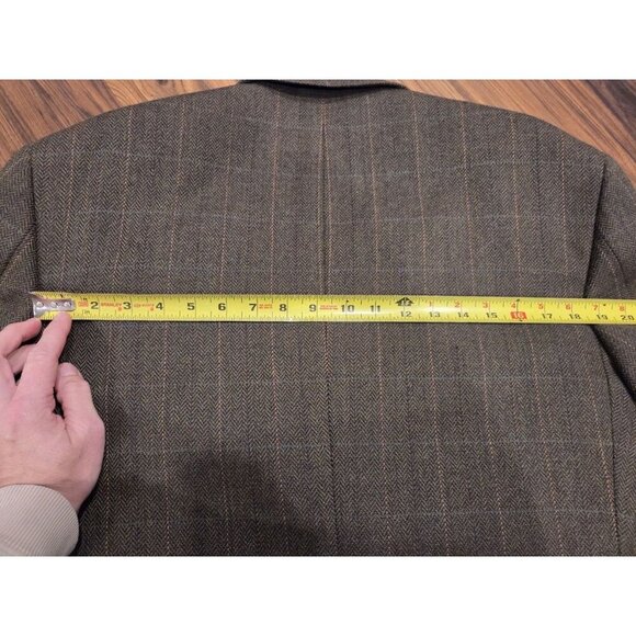 Stafford Lambswool Blazer Sz 43R Green Herringbone Plaid Sport Coat Elevated - Picture 13 of 13